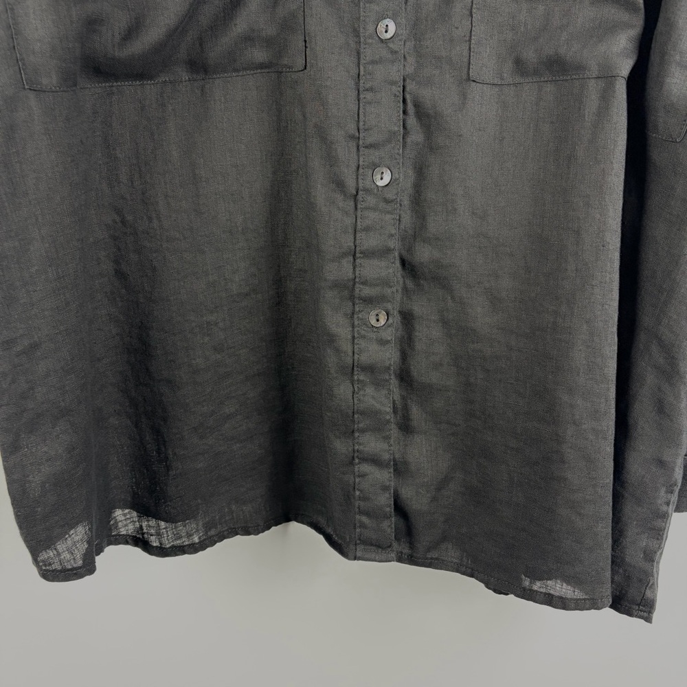 Magaschoni Black 100% Linen Button Down Shirt Roll Tab Sleeve Medium - Picture 9 of 15